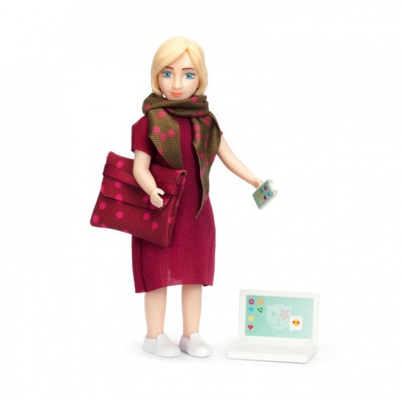 Lundby Poppenhuis Vrouw met Laptop en Rode Tas 1