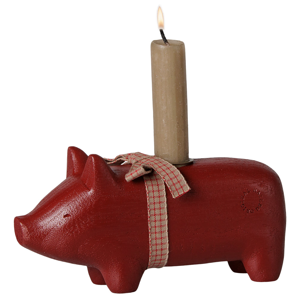 Maileg-Houten-Kaarsenhouder-Varken-Rood-Middel-14-6801-00
